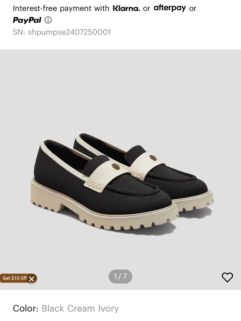Vivaia Francesca Black & cream Round Toe Platform Loafer Size 35/US5 NWT